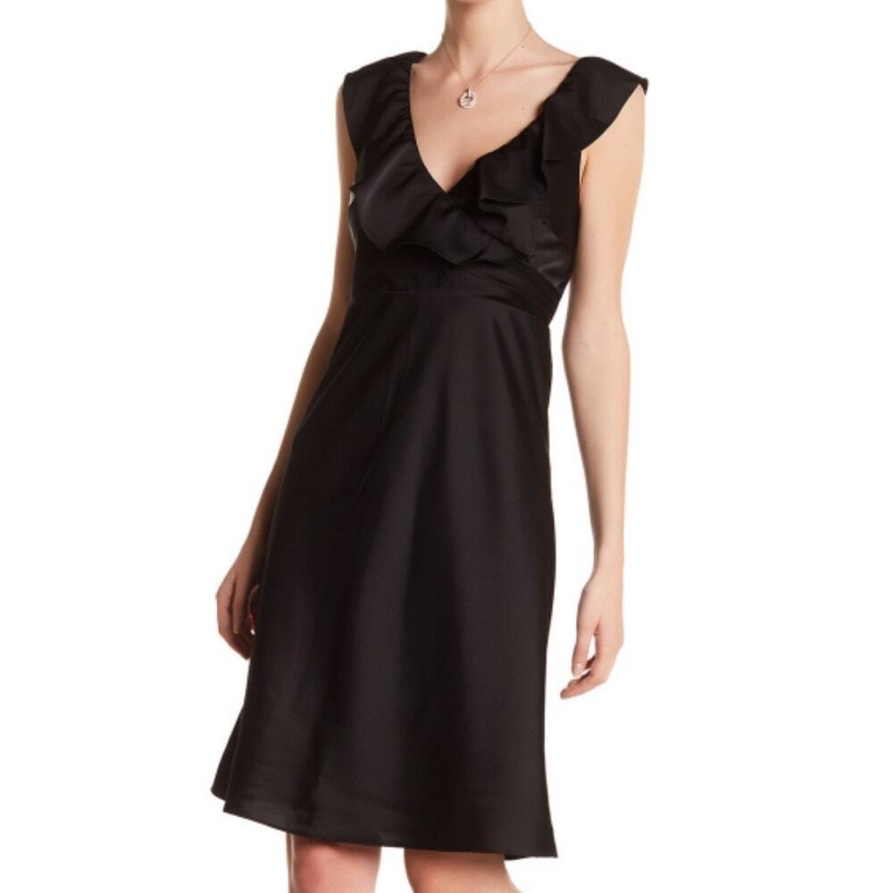 J.Crew Rosalind Ruffle Dress Black Satin A-Line Special Occasion Size 8